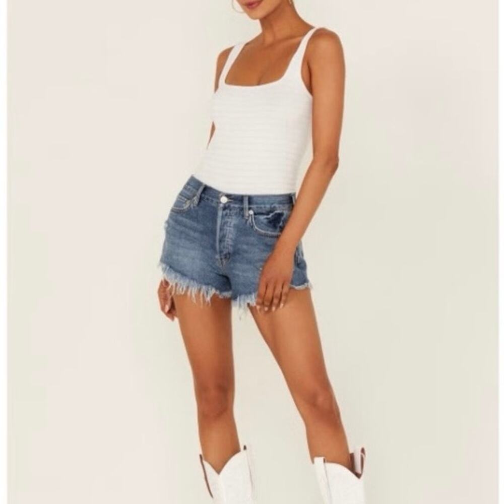 FP We The Free Sz 29 Loving Good Vibrations Frayed Hem Distressed Denim Shorts